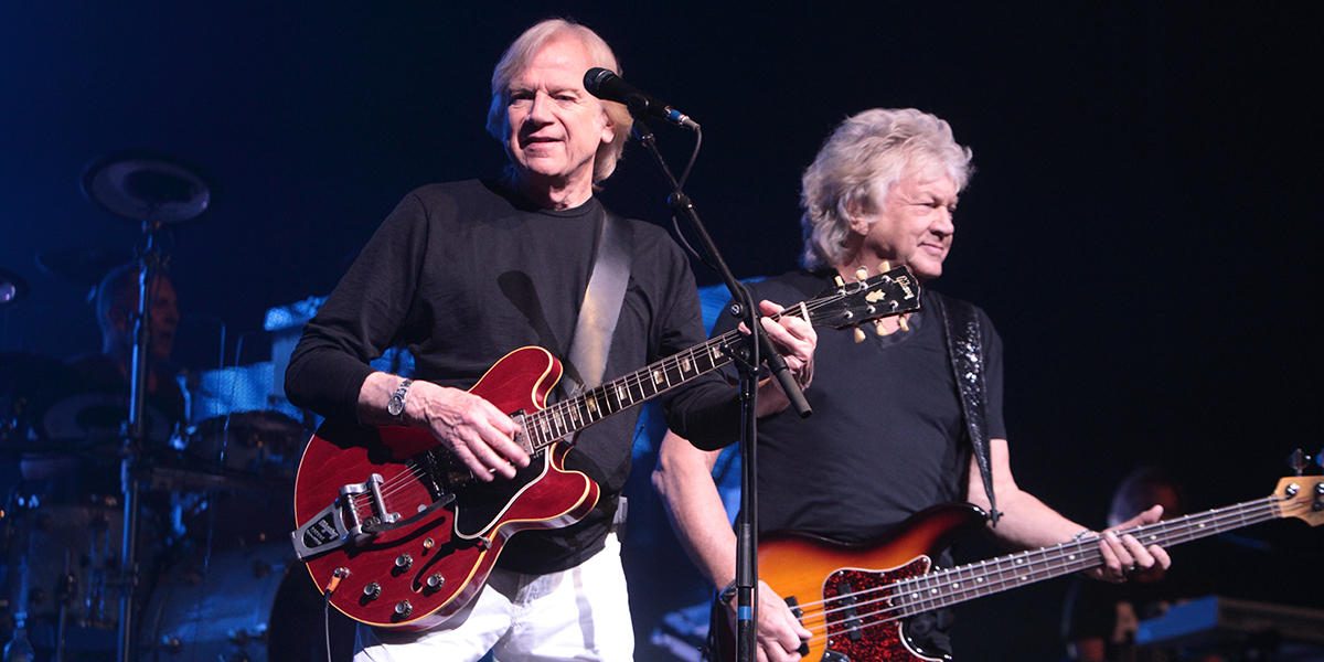 Justin Hayward and John Lodge of the classic rock band The Moody Blues perform in concert at the American Music Theater on Wednesday, March 12, 2014, in Lancaster, Pa. (Photo by Owen Sweeney/Invision/AP)