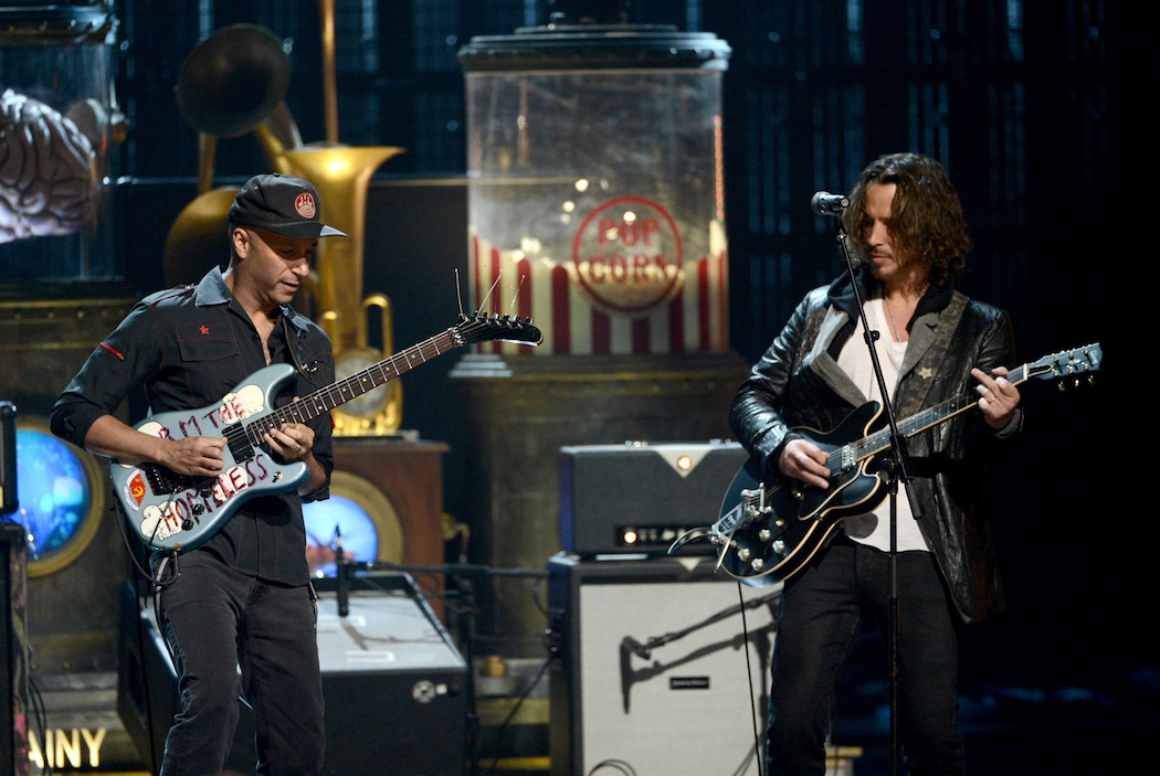 on stage at the 28th Annual Rock and Roll Hall of Fame Induction Ceremony at Nokia Theatre L.A. Live on April 18, 2013 in Los Angeles, California.